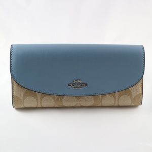 Coach Slim Envelope Wallet, Cornflower Blue and Light Brown PVC Signature Print